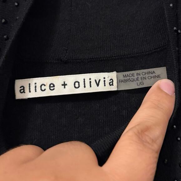 Alice + Olivia Black Cut Out Crystal Embellished Mock Neck Top Size Large - Picture 3 of 6